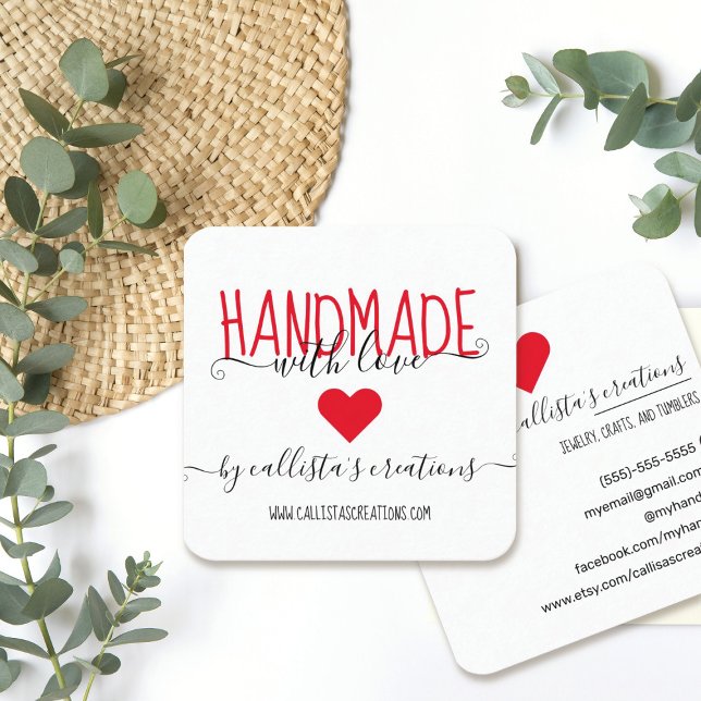 Handgefertigt mit Liebe Etsy Zuhause Crafter Kunst Quadratische Visitenkarte (Von Creator hochgeladen)