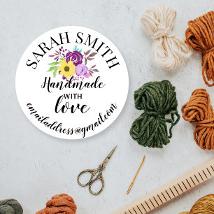 Handgefertigt mit Liebe Firmenname floral Runder Aufkleber