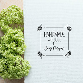 Handgefertigt mit Liebe, floral Gummistempel
