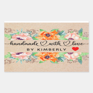 Handgefertigt mit Liebe Floral Rechteckiger Aufkleber
