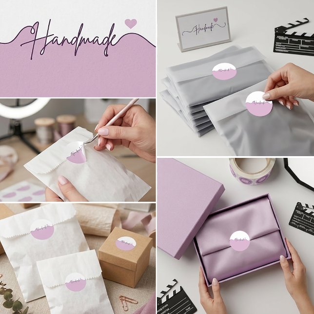 Handgefertigt mit Liebe Florale Verpackung für kle Runder Aufkleber (Handmade with Love Cute Small Business Packaging Classic Round Sticker)