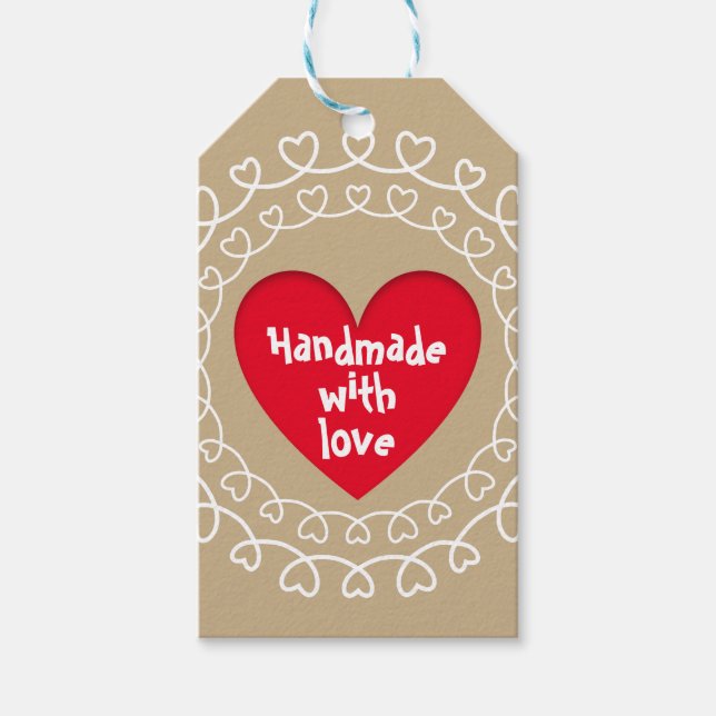 Handgefertigt mit Liebe Geschenkanhänger (Vorderseite)