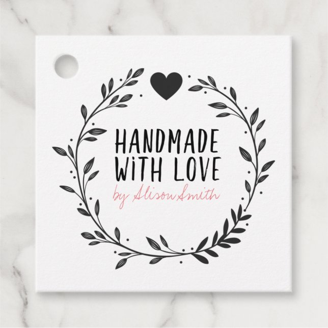 Handgefertigt mit Liebe Geschenkanhänger (Vorderseite)