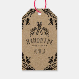 Handgefertigt mit Liebe gezeichnet Florals & Scher Geschenkanhänger