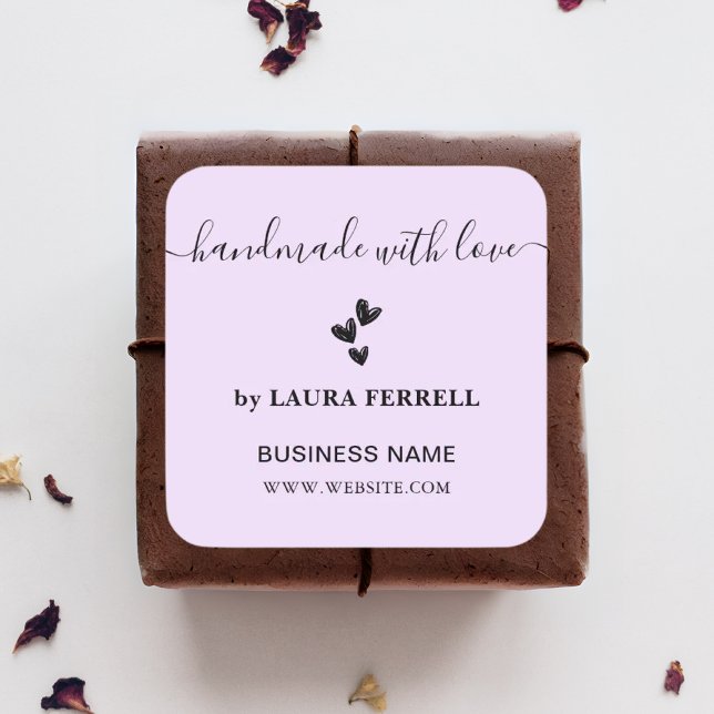 Handgefertigt mit Liebe Girly Lavender Business Quadratischer Aufkleber (Von Creator hochgeladen)