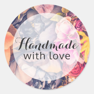 Handgefertigt mit Liebe Glam floral Rose modern mo Runder Aufkleber