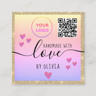 Handgefertigt mit Liebe Gold Glitzer Rosa Logo qr Quadratische Visitenkarte