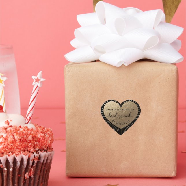 Handgefertigt mit Liebe-Gold-Heftaufkleber Herz-Aufkleber (Party)