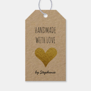 Handgefertigt mit Liebe Gold Herz   Kraftpapier Ru Geschenkanhänger