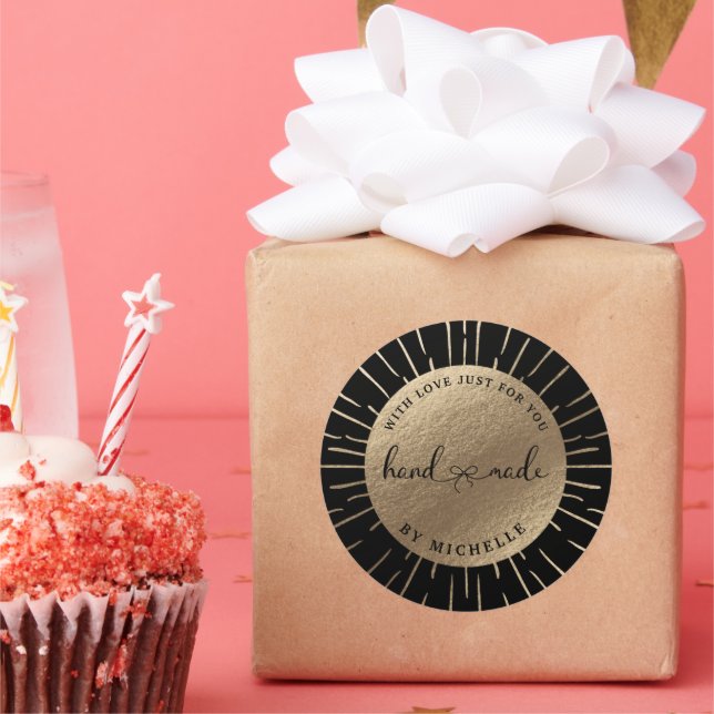 Handgefertigt mit Liebe goldkreisförmiger Aufklebe Runder Aufkleber (Party)