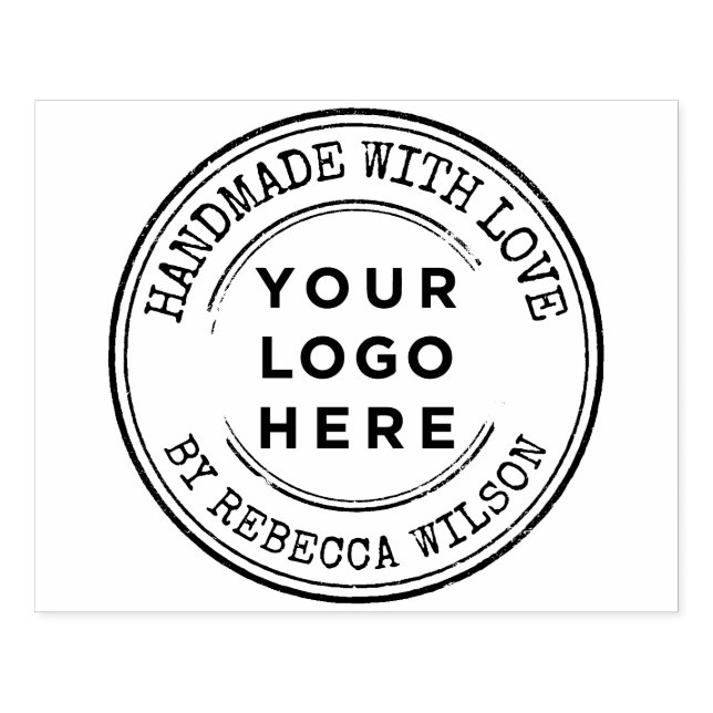 Handgefertigt mit Liebe großes Logo nach Maß Gummistempel (Prägung)