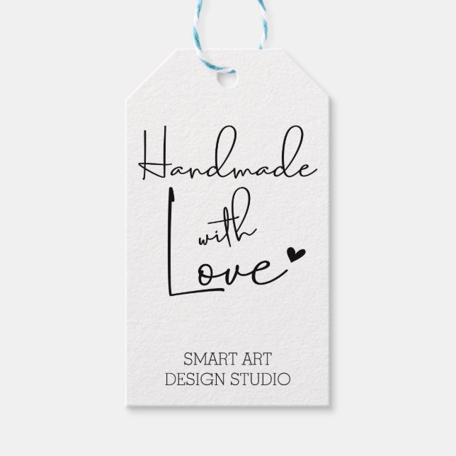 Handgefertigt mit Liebe Handschrift, Maßgeschneide Geschenkanhänger (Vorderseite)