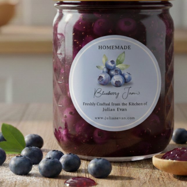 Handgefertigt mit Liebe, hausgemachte Blueberry Runder Aufkleber (Crafted with Love Homemade Blueberry Jam Classic Round Sticker)