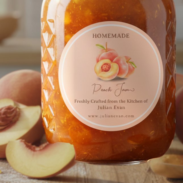 Handgefertigt mit Liebe, hausgemachtes Peach-Marmo Runder Aufkleber (Crafted with Love Homemade Peach Jam Sticker)