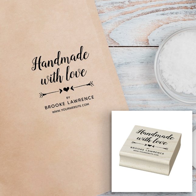 Handgefertigt mit Liebe - Herz und Pfeile - Name Gummistempel (Von Creator hochgeladen)