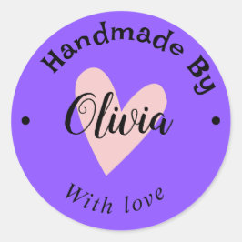 Handgefertigt mit Liebe-Herzname URL terracotta Bl Runder Aufkleber