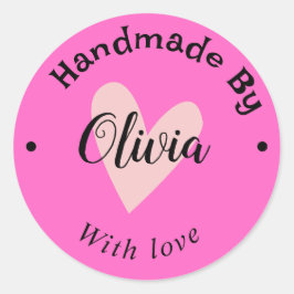 Handgefertigt mit Liebe-Herzname URL terracotta Ro Runder Aufkleber