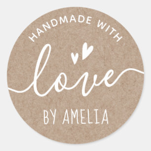 Handgefertigt mit Liebe individuelle Name Kraft Pa Runder Aufkleber