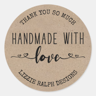 Handgefertigt mit Liebe, individuelles Kraft-Look Runder Aufkleber