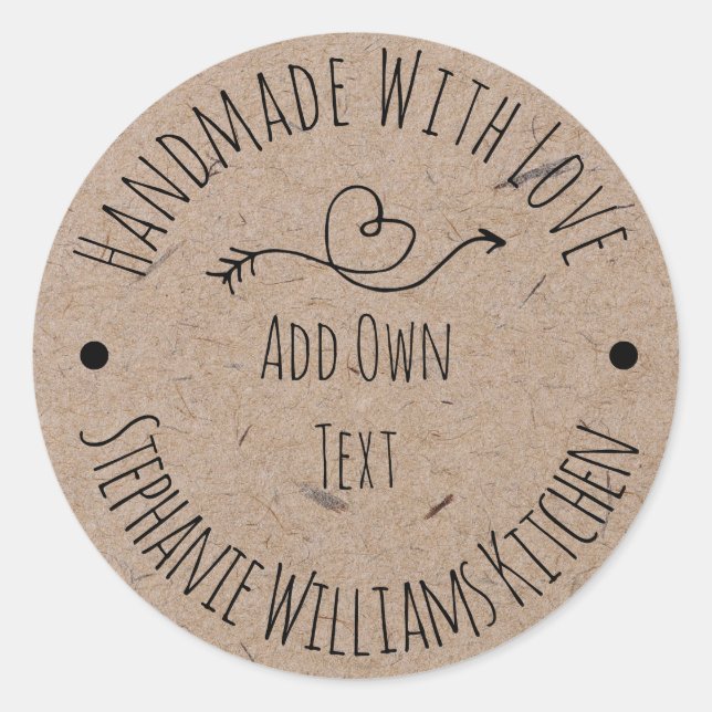 Handgefertigt mit Liebe-Kraft-Papieretikett | Hand Runder Aufkleber (Vorderseite)