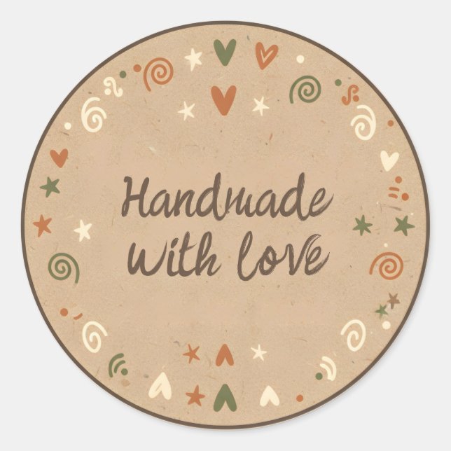 Handgefertigt mit Liebe Kraftpapier-Struktur Runder Aufkleber (Vorderseite)