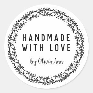 Handgefertigt mit Liebe Laurel Personalisiert Aufk Runder Aufkleber