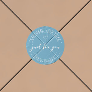 Handgefertigt mit Liebe Light Blue Personalisiert Runder Aufkleber