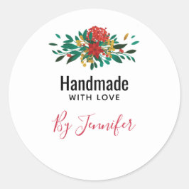 Handgefertigt mit Liebe Moderne Rot-Grün- und Gold Runder Aufkleber