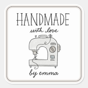 Handgefertigt mit Liebe-Nähmaschine Quadratischer Aufkleber