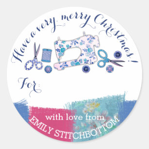 Handgefertigt mit Liebe Nähmaschine Weihnachtslabe Runder Aufkleber