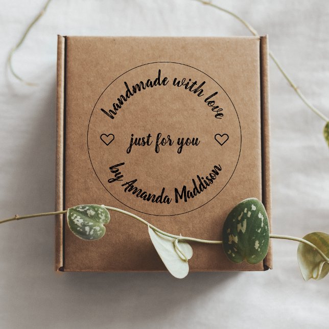 Handgefertigt mit Liebe | Name des modernen Herzma Permastempel (Von Creator hochgeladen)