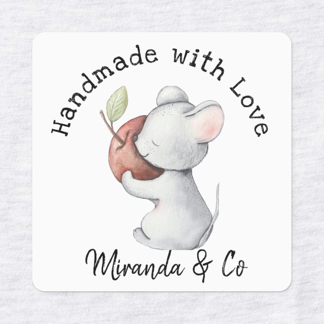 Handgefertigt mit Liebe Niedlich Maus und Apple Etiketten (Design 1)