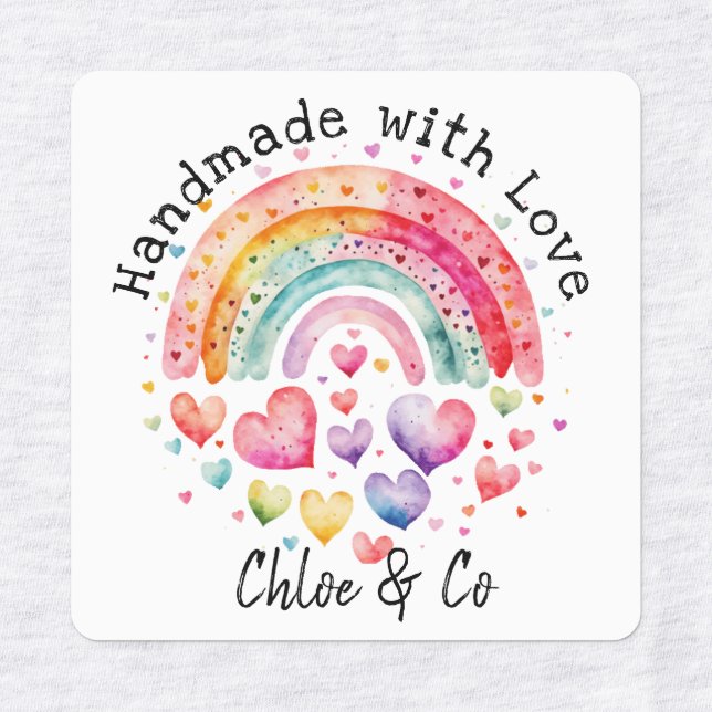 Handgefertigt mit Liebe Niedlich Rainbow & Hearts Etiketten (Design 1)