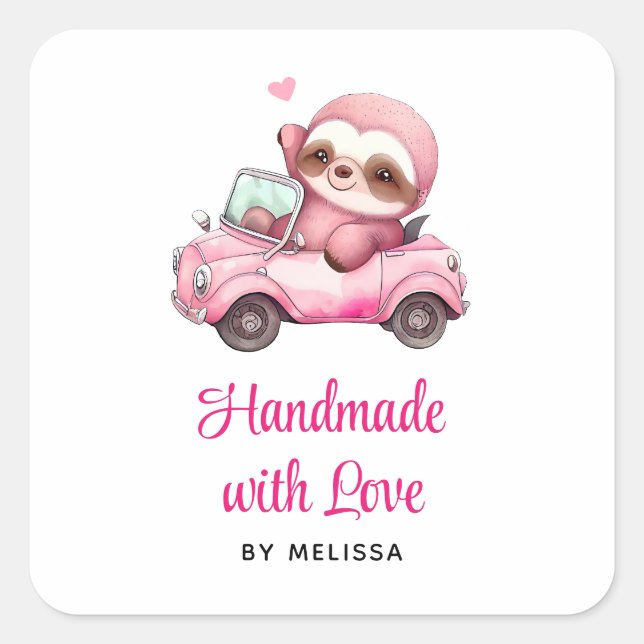 Handgefertigt mit Liebe Niedlich rosa Fahne, Auto  Quadratischer Aufkleber (Vorderseite)
