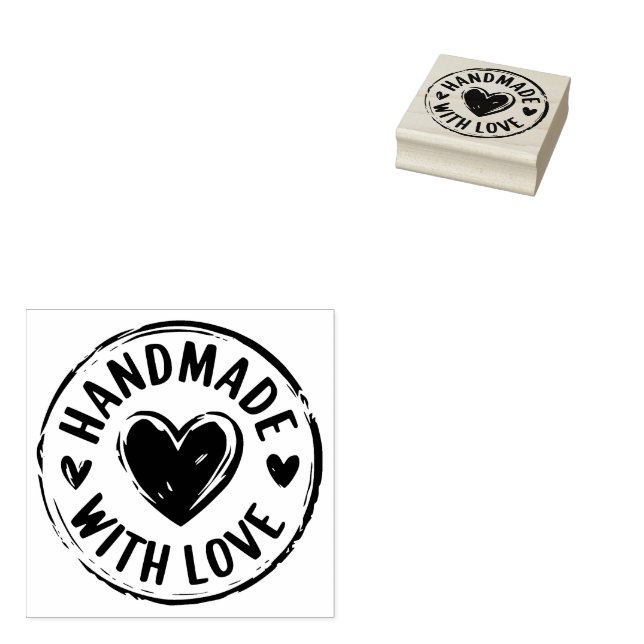 Handgefertigt mit Liebe Niedliches Herz Briefmarke Gummistempel (Stempel)