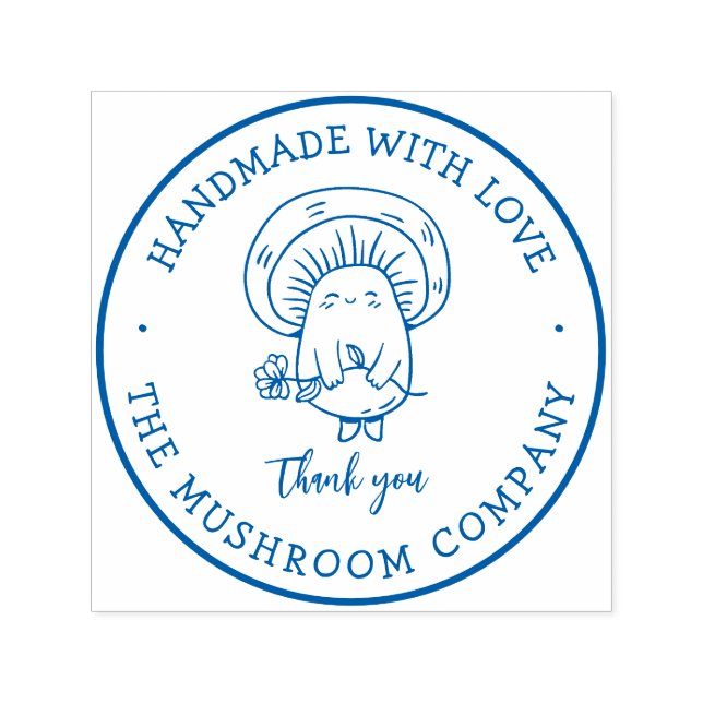 Handgefertigt mit Liebe Niedliches Pilzbetikett Permastempel (Design)