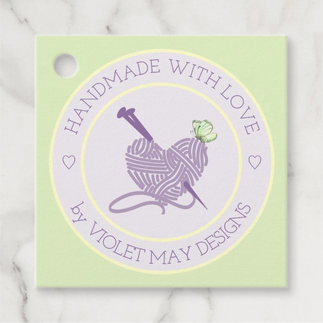 Handgefertigt mit Liebe Pastel Heart Yarn Fibre Ta Geschenkanhänger (Vorderseite)