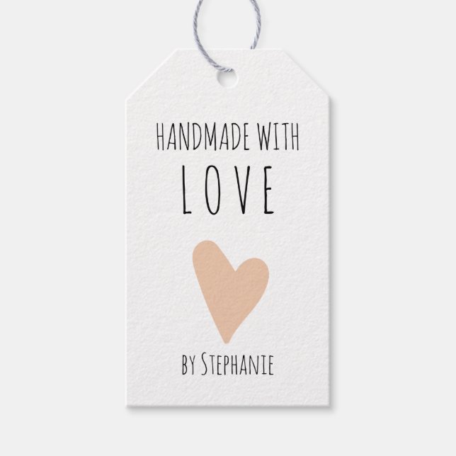 Handgefertigt mit Liebe Peach Doodle Heart Geschenkanhänger (Vorderseite)