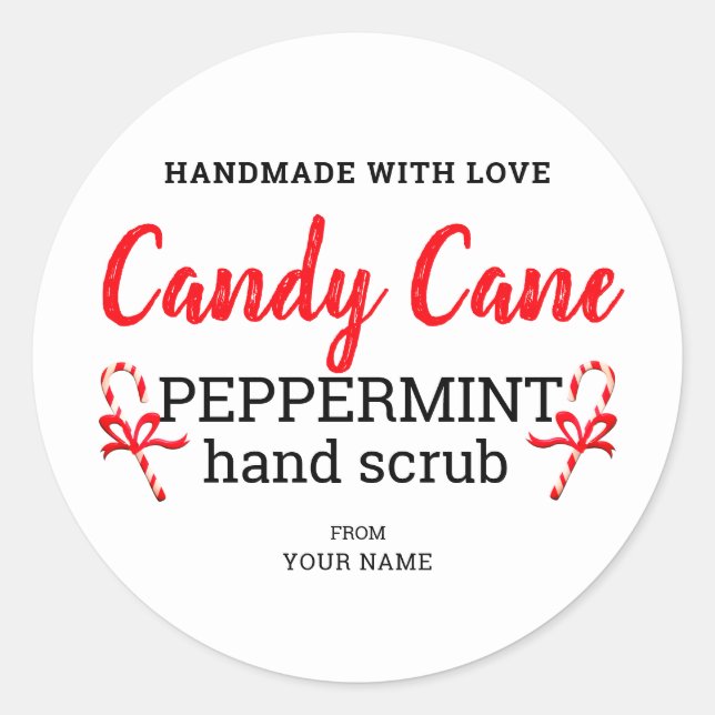 Handgefertigt mit Liebe Peppermint Sugar Scrub bea Runder Aufkleber (Vorderseite)