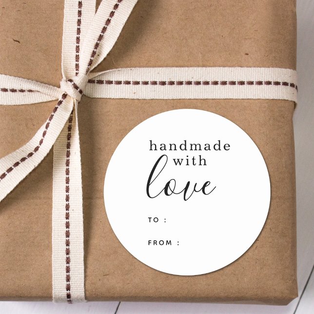 Handgefertigt mit Liebe Personalisiert Schwarz und Runder Aufkleber (Von Creator hochgeladen)