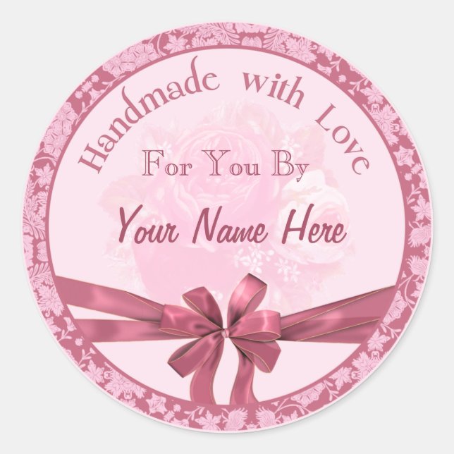 Handgefertigt mit Liebe Personalisierte Siegel, Au Runder Aufkleber (Vorderseite)