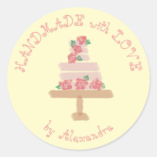 HANDGEFERTIGT MIT LIEBE personalisierte Torte mit Runder Aufkleber