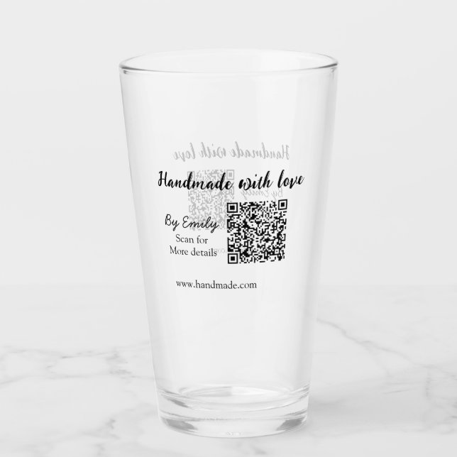 Handgefertigt mit Liebe Q R Code Kleinunternehmens Glas (Vorderseite)