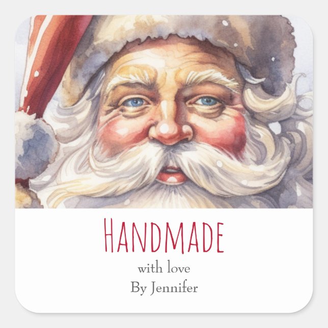 Handgefertigt mit Liebe Retro Jolly Santa Claus Quadratischer Aufkleber (Vorderseite)