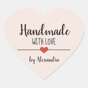 Handgefertigt mit Liebe-Rosa-Schrift personalisier Herz-Aufkleber