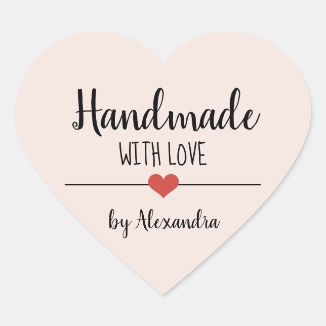 Handgefertigt mit Liebe-Rosa-Schrift personalisier Herz-Aufkleber (Vorderseite)