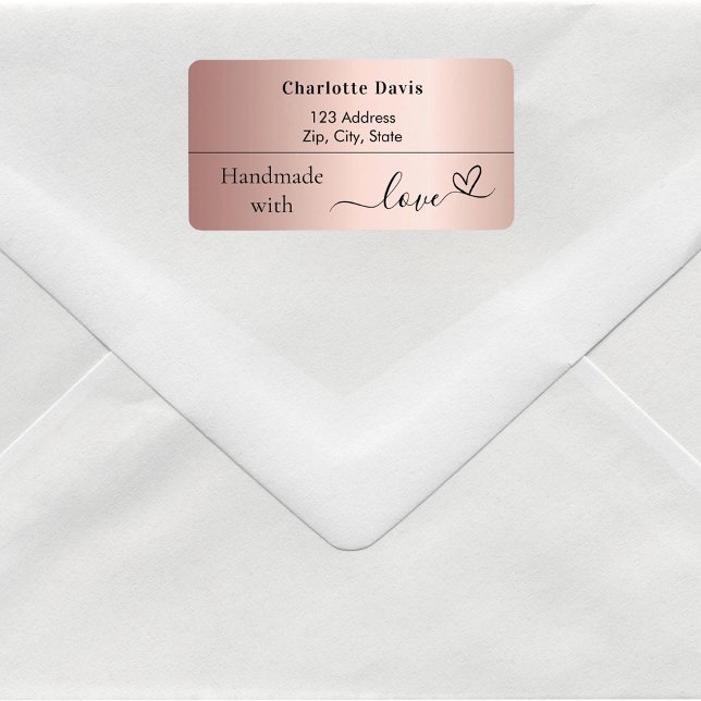Handgefertigt mit Liebe Rose Goldname Rücksendeadr Adressaufkleber (Von Creator hochgeladen)