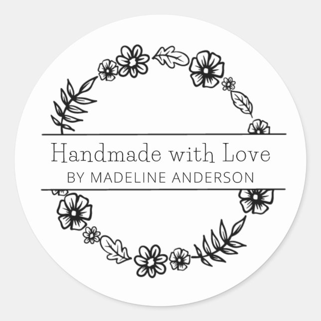 Handgefertigt mit Liebe rund Runder Aufkleber (Vorderseite)