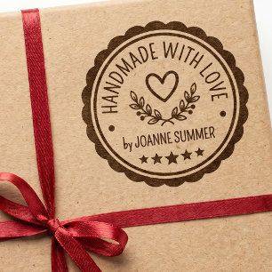 Handgefertigt mit Liebe. Runde DIY-Verpackungsmark Gummistempel