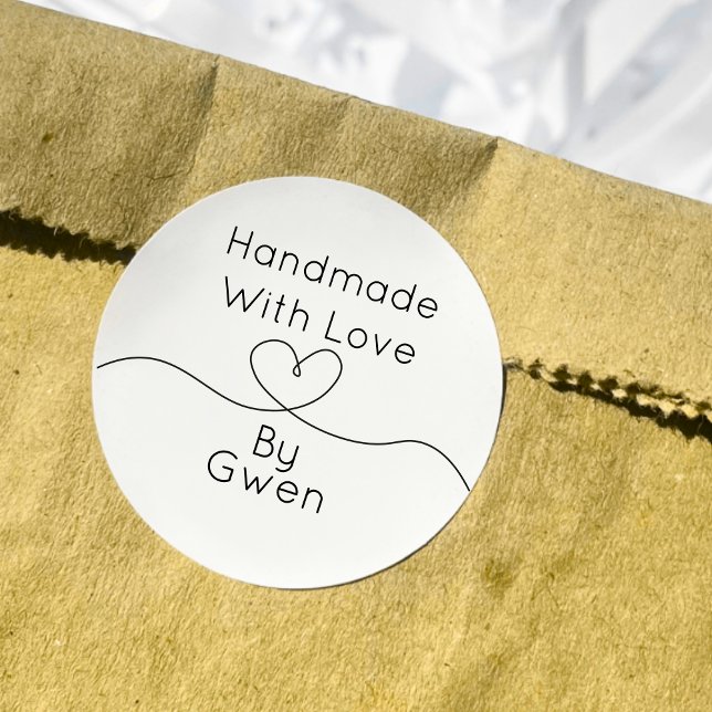 Handgefertigt mit Liebe Runder Aufkleber (Handmade With Love By Heart Sticker)